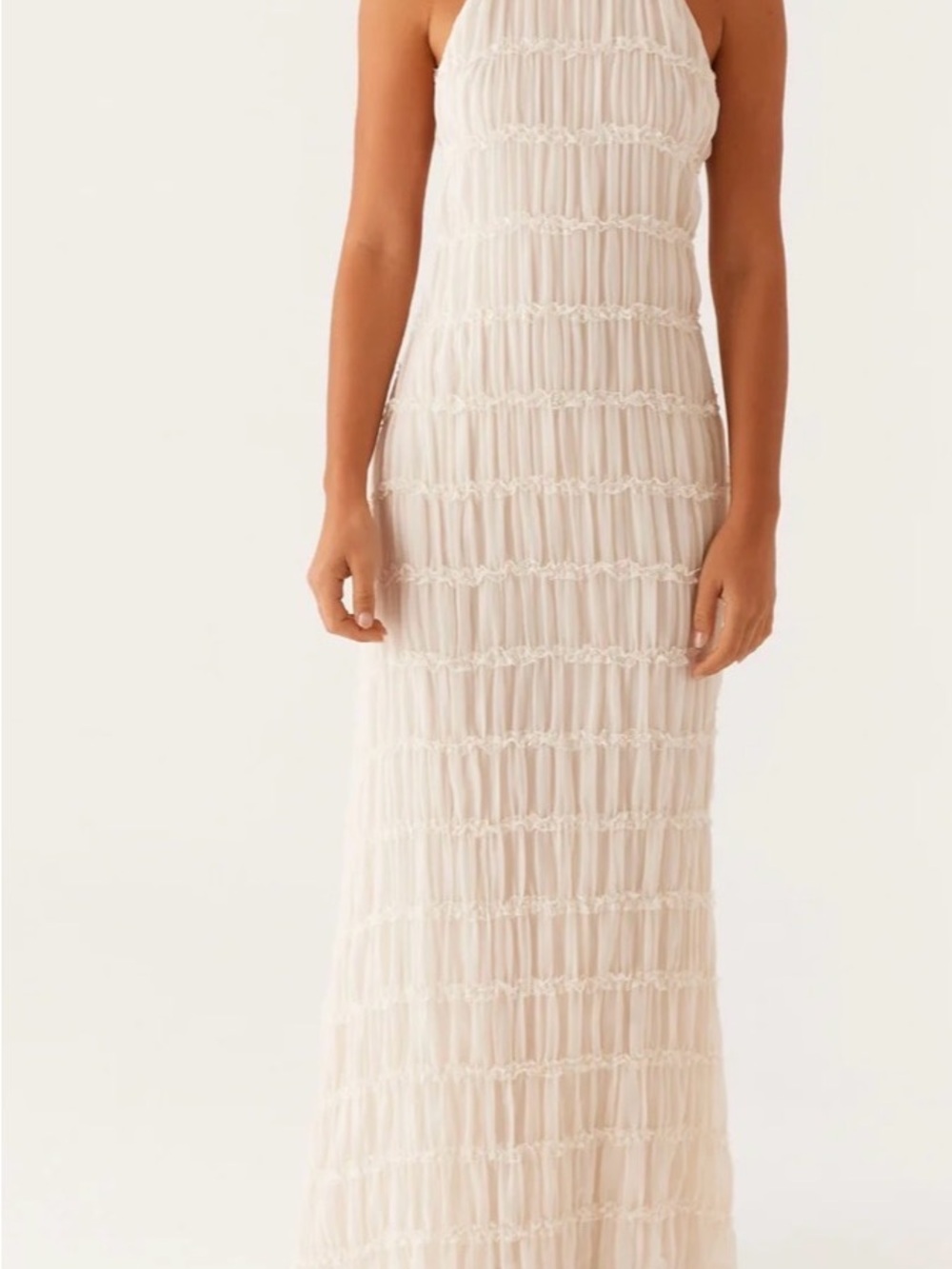 Pepper Mayo Cream Halter Maxi Dress